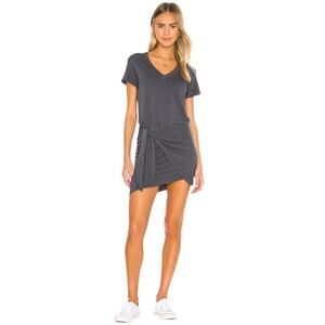 Monrow Charcoal Grey Super Soft Short Sleeve V-Neck Tie Waist Dress